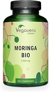 Moringa BIO | Dose Elevée : 2000mg | 180 Comprimés | SUPERFOOD : Multivitamines et Minéraux | 3 Mois | Antioxydant + Energie | VEGAN | Vegavero®